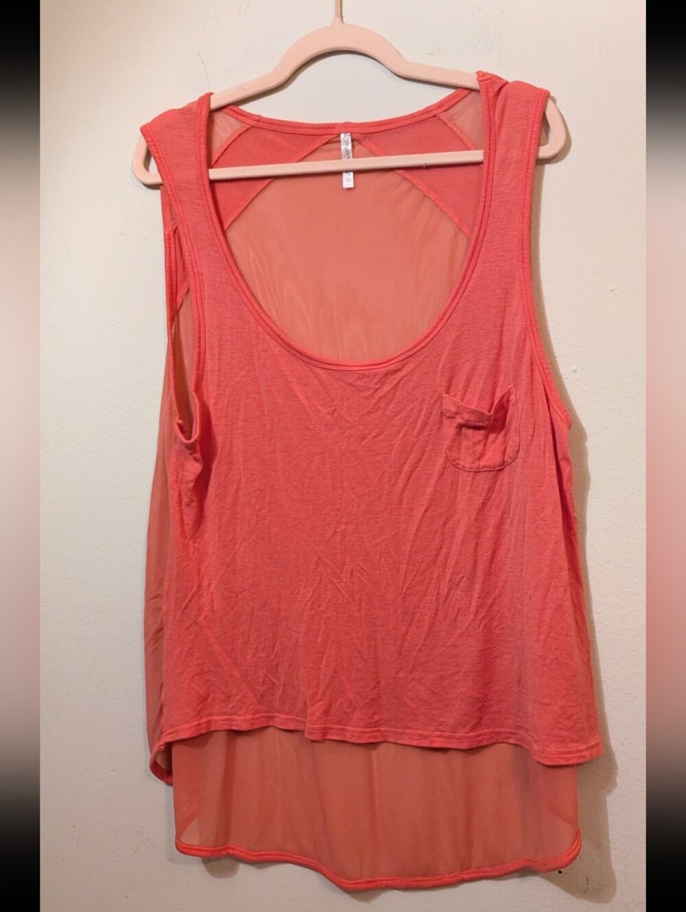 Splash Racerback Tank Mesh Back Pocket Peach Orange Size 2X
